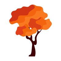 Yellow and red autumn trees in a fun, cartoon style, accompanied by leafy bushes vector