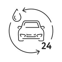 Car wash linear icon with bucket foam bubbles sponge and automatic cleaning station vector