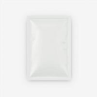 Blank white plastic sachet packaging mockup isolated on white background photo