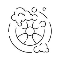 Car wash icon with automatic cleaning station linear signs bucket foam bubbles sponge and spray vector