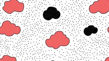 Pattern with Black and Red Clouds on White Polka Dot Background vector