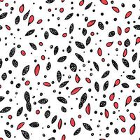 Pattern with Red and Black Hand Drawn Doodle Leaves on White Background vector