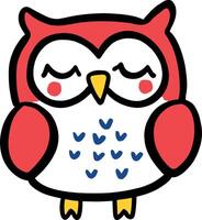 Cute Cartoon Red Owl with Closed Eyes and Heart Patterns on White Belly vector