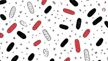Hand-Drawn Abstract Pattern with Black, Red, and White Doodle Shapes vector