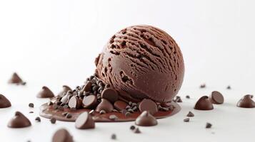 one ball of chocolate ice cream on a white isolated background photo