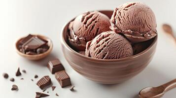 chocolate ice cream balls highlighted on a white isolated background photo