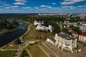 Top view of the city center of Grodno, Belarus. The historic centre with its red-tiled roof,the castle and the Opera house photo