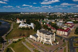 Top view of the city center of Grodno, Belarus. The historic centre with its red-tiled roof,the castle and the Opera house photo