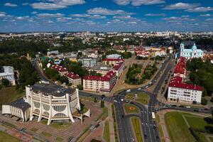 Top view of the city center of Grodno, Belarus. The historic centre with its red-tiled roof,the castle and the Opera house photo