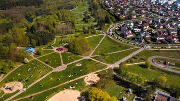 View from the height of the beach and vacationing people in Drozdy in Minsk.Belarus photo