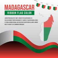 Madagascar ribbon flag with Country maps on striped style vector