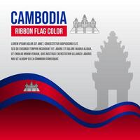 Cambodia ribbon flag with Independence Monument silhouette and decoration vector