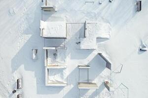 Top view of an empty sports field in a winter park. Infrastructure for winter sports photo