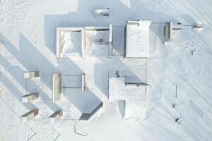 Top view of an empty sports field in a winter park. Infrastructure for winter sports photo