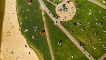 View from the height of the beach and vacationing people in Drozdy in Minsk.Belarus photo