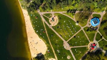 View from the height of the beach and vacationing people in Drozdy in Minsk.Belarus photo
