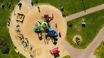 View from the height of the playground and vacationing people in Drozdy in Minsk.Belarus photo