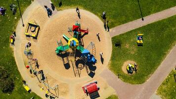 View from the height of the playground and vacationing people in Drozdy in Minsk.Belarus photo