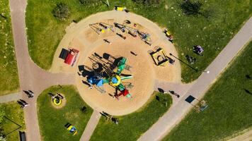 View from the height of the playground and vacationing people in Drozdy in Minsk.Belarus photo