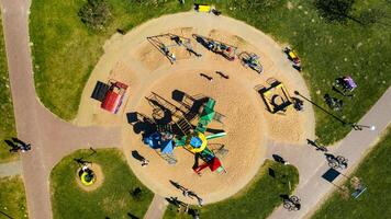 View from the height of the playground and vacationing people in Drozdy in Minsk.Belarus photo