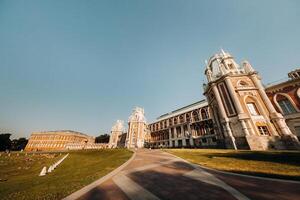 Grand Palace in Tsaritsyno in summer, Russia. Tsaritsyno Park is one of the main tourist attractions in Moscow. Beautiful scenic view of the old Tsaritsyn complex in summer photo