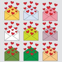 Colorful Envelope Set With Heart, Open envelope with a love message vector