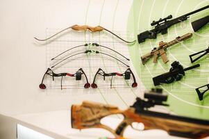 A lot of different weapons for shooting in the dash.Air guns for shooting training. photo
