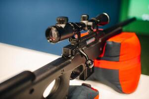 An air rifle for shooting at a shooting range is ready.Shooting range. photo