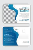 Abstract business postcard design gradient blue color variation double sided postcard or EDDM template design. Creative, modern, colorful, abstract, business postcard design template for your business vector