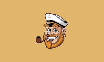 Smiling sailor with a pipe, wearing a captain's hat. vector