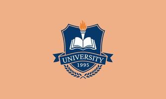 University emblem featuring an open book and torch. vector