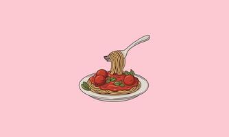 Fork twirling spaghetti with tomato sauce and basil vector