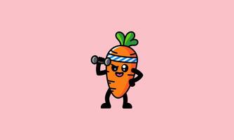 Strong carrot character lifting a dumbbell with confidence vector