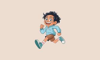 Happy kid running with excitement, joyful expression vector