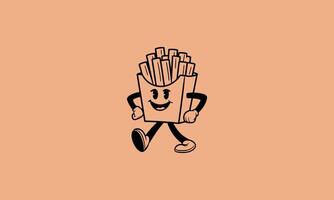 Cartoon box of fries walking with a happy expression vector