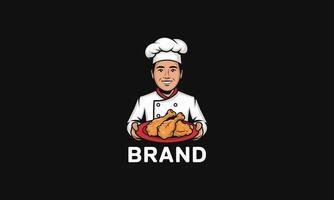 Chef holding a platter of fried chicken with branding. vector