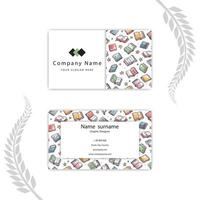Print business card template with hand drawing books. vector