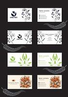 Print an artistic, colorful, florally decorated business card template set. vector