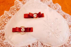 Close-up of two gold wedding rings for a wedding photo