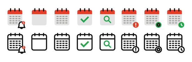 Calendar outline and flat icon set. Event schedule symbols. illustration vector