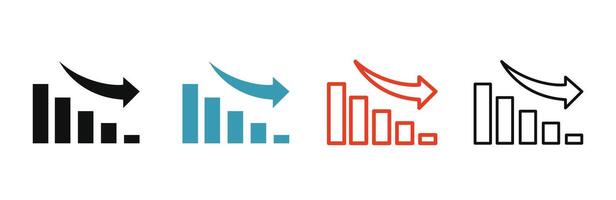 Reduction chart icon set depicting data reduction symbols. illustration vector