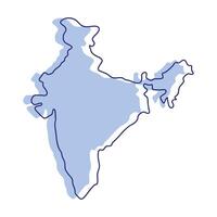 Map of India in blue color, and outline. Silhouette of Country isolated on white background. vector