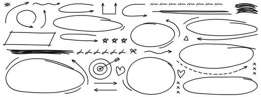 Hand drawing doodle style collection of arrows, circles and shape collection. vector