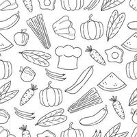 Seamless pattern hand drawn line art of foods fruits and vegetables. illustration vector