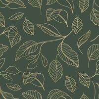 Seamless pattern background of gold leaves on a green background vector