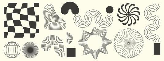 Hand drawn abstract minimal element mid-century set. Aesthetic contemporary stripe line art, geometric shape in monochrome. Art form design. vector
