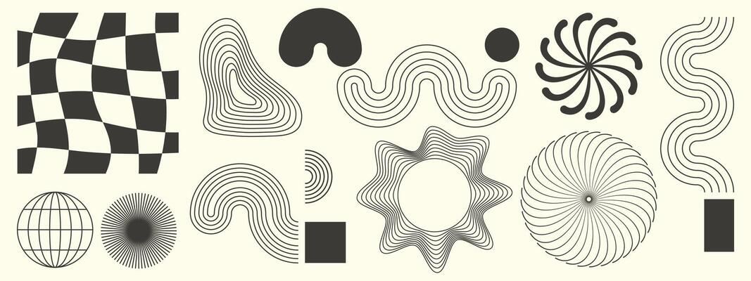 Hand drawn abstract minimal element mid-century set. Aesthetic contemporary stripe line art, geometric shape in monochrome. Art form design.