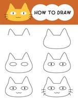 How to draw cat face cartoon step by step for learning, kid, education, coloring book vector