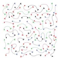 Dotted doodle arrows. Colourful hand drawn line pointers, pencil sketch elements, round curly wavy direction arrows isolated on white background. illustration. eps 10 vector