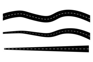 Road set. Set of Bending roads and highways illustrations. Top view Road elements on white background. Street with footpath and crossroad set. Highway asphalt path. vector